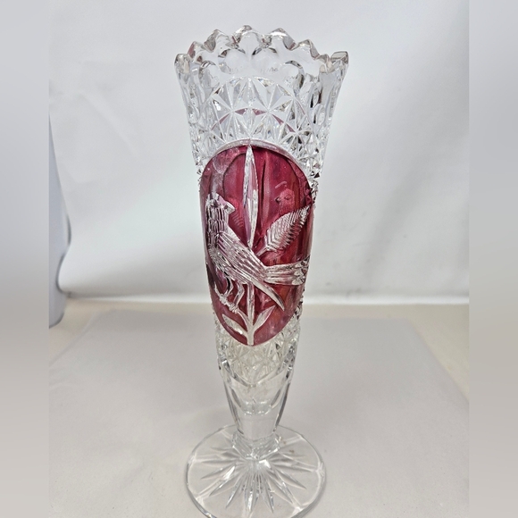 hofbauer byrdes crystal vase 1970's Intricate Bird Patterns Cut Into Glass - Picture 4 of 13